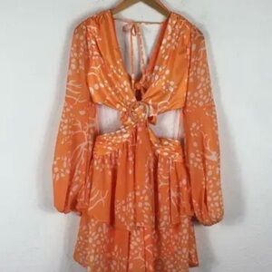 Orange & White ruffle mini Women's Dress